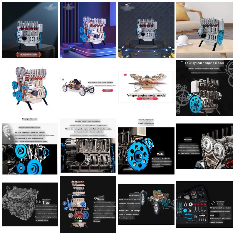 Model Kit Engine - 3D-конструктор DIY: Металлическая сборная модель четырехцилиндрового
